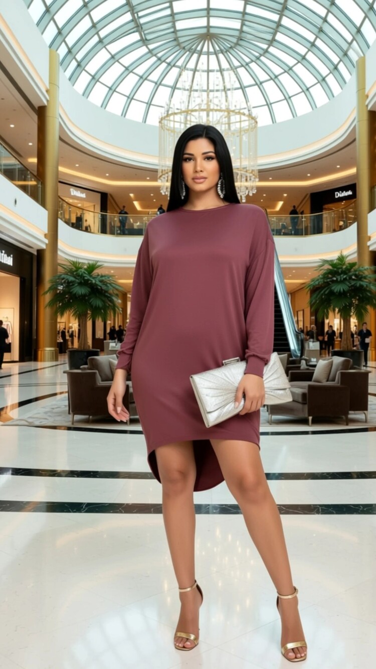 COZY HIGH LOW DRESS - Burgundy / Small / Modren